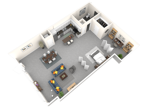 Studio 1 Bath 750 square feet floor plan